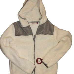 So White and Gray Fleece Hooded Jacket